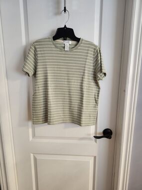 Striped Crewneck Tee - Sage Green